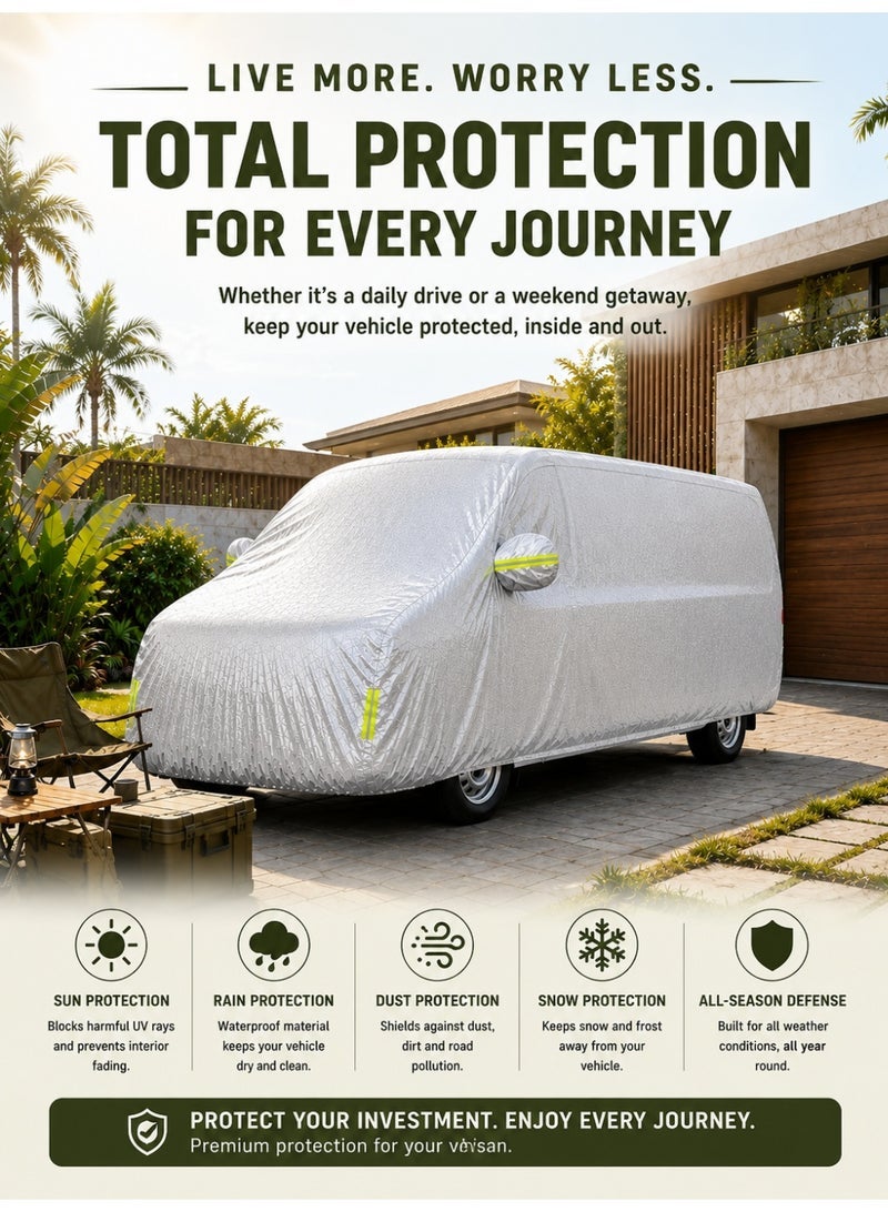 إي وورلد غطاء سيارة كامل مقاوم للماء والأشعة فوق البنفسجية لسيارة Nissan Urvan، حماية خارجية ضد الغبار، فضي - Image 5
