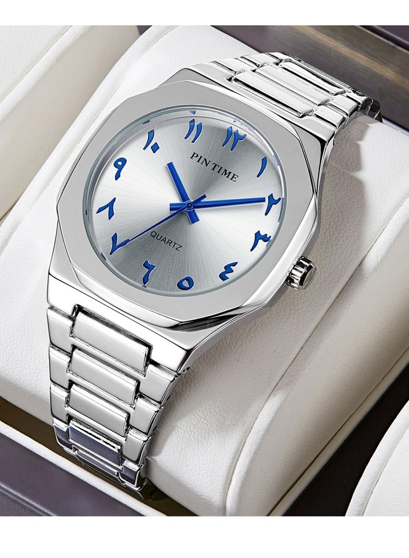 PINTIME Fashion Men's Quartz Watch with Middle Eastern Arabic Numeral Dial Design Stylish Stainless Steel Waterproof Business Casual Wristwatch - Image 1