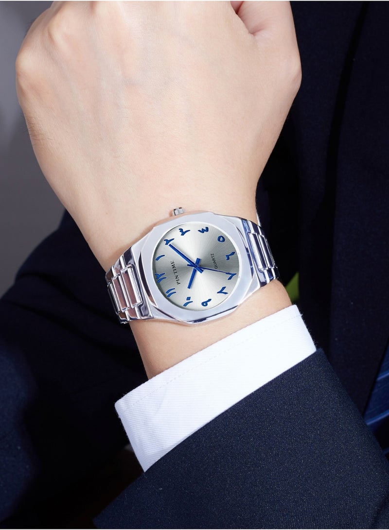 PINTIME Fashion Men's Quartz Watch with Middle Eastern Arabic Numeral Dial Design Stylish Stainless Steel Waterproof Business Casual Wristwatch - Image 4