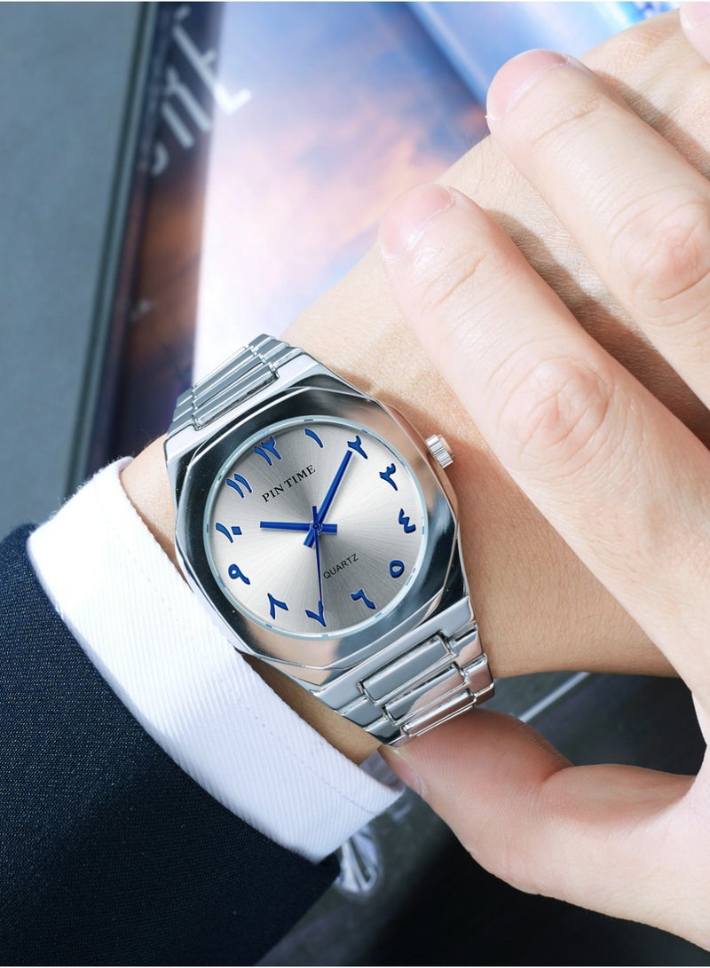 PINTIME Fashion Men's Quartz Watch with Middle Eastern Arabic Numeral Dial Design Stylish Stainless Steel Waterproof Business Casual Wristwatch - Image 3