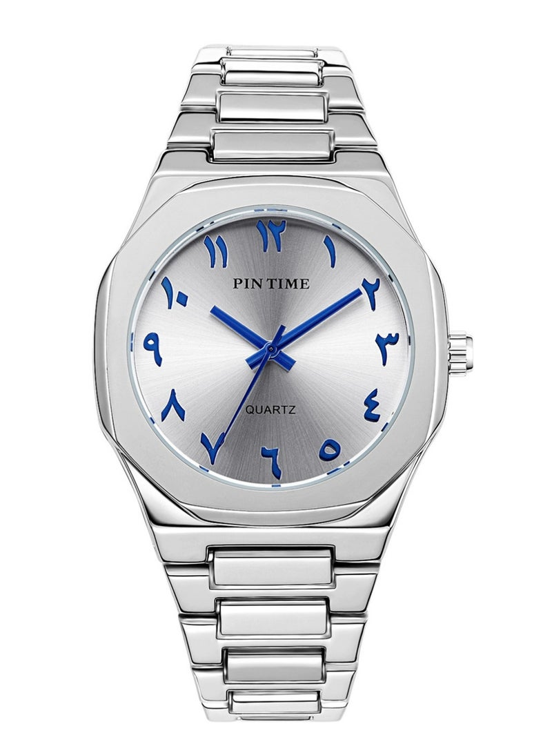 PINTIME Fashion Men's Quartz Watch with Middle Eastern Arabic Numeral Dial Design Stylish Stainless Steel Waterproof Business Casual Wristwatch - Image 5