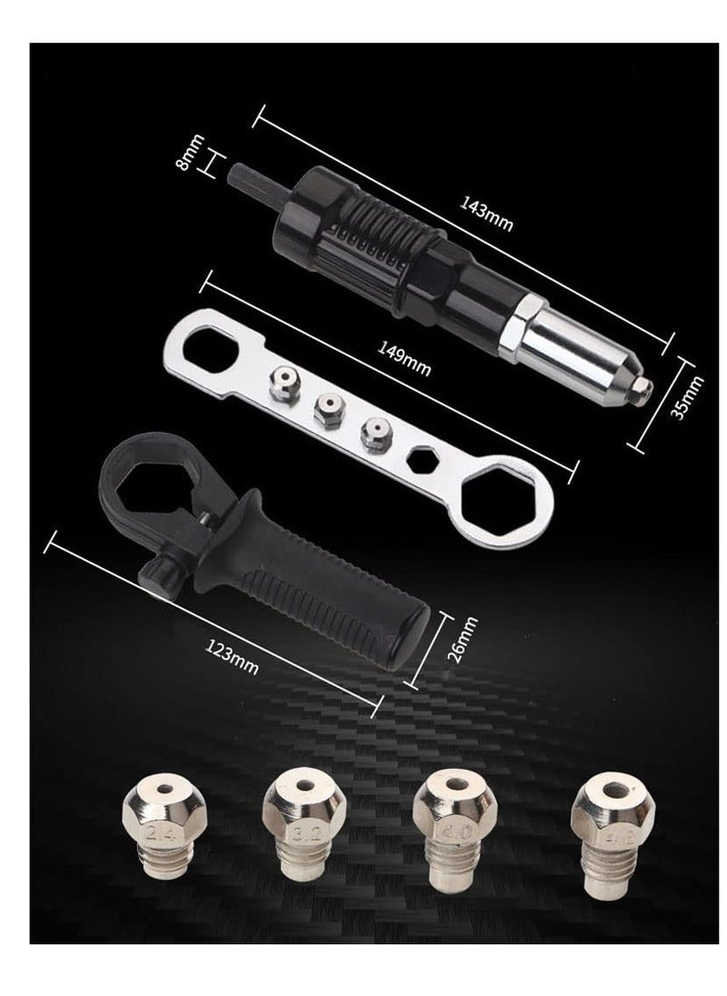 Excefore Rivet Gun Adapter Kit, Professional Rivet Gun Adapter with Handle Grip Riveter Drill Attachment Riveting Hand Tool - Rivet Attachment for Cordless Screwdrivers and Drills  - Image 3