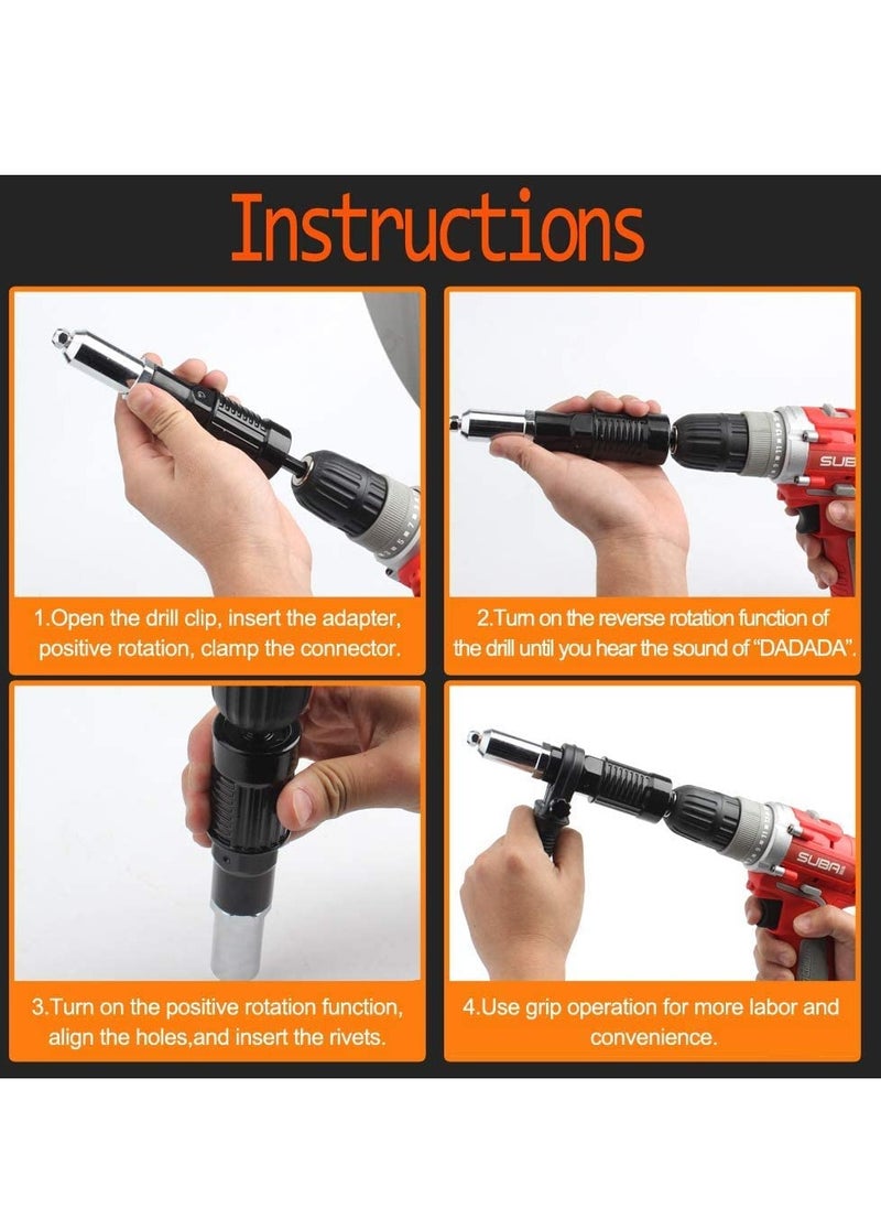 Excefore Rivet Gun Adapter Kit, Professional Rivet Gun Adapter with Handle Grip Riveter Drill Attachment Riveting Hand Tool - Rivet Attachment for Cordless Screwdrivers and Drills  - Image 4