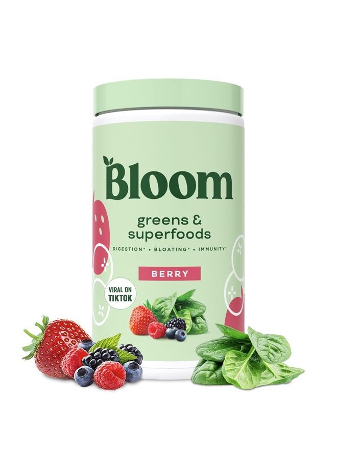 Bloom Nutrition Super Greens Powder Smoothie & Juice Mix - Probiotics for Digestive Health & Bloating Relief for Women, Digestive Enzymes with Superfoods Spirulina & Chlorella for Gut Health (Berry) - Image 1