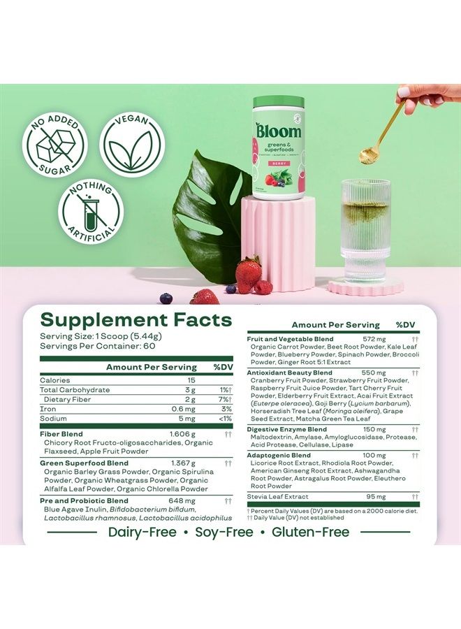 Bloom Nutrition Super Greens Powder Smoothie & Juice Mix - Probiotics for Digestive Health & Bloating Relief for Women, Digestive Enzymes with Superfoods Spirulina & Chlorella for Gut Health (Berry) - Image 4
