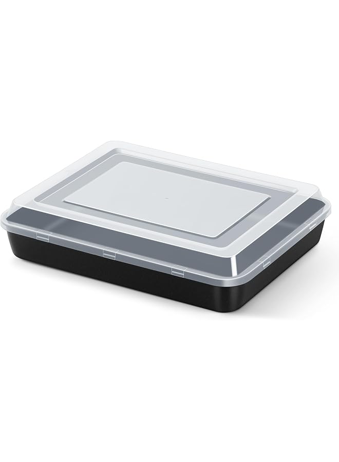 9 x 13 Inch Baking Pan with Lid, Nonstick Stainless Steel Rectangle Cake Pan with Cover for Baking Brownies Casseroles Lasagna, Stainless Steel Core & Nonstick Coating, Non-toxic & Oven Safe