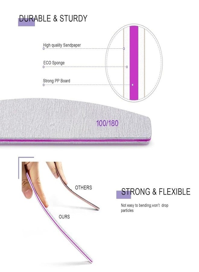 QYNSIK Professional Nail Files, Double Sided Emery Board, 100/180 Grit, for Acrylic Gel Nails, Manicure and Pedicure, 3 Pcs - Image 3