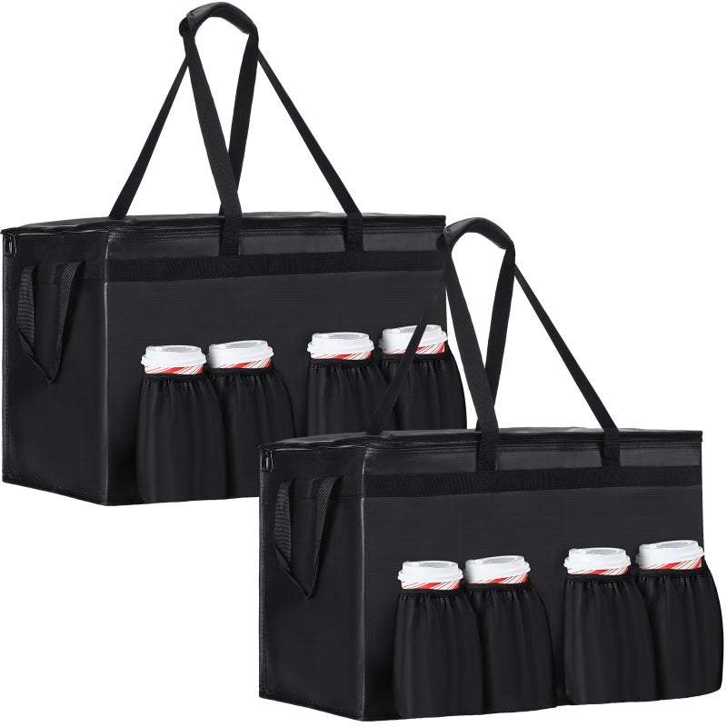 FillTouch 2 Pcs Extra Large Insulated Food Delivery Bag with Cup Holders 23 x 15 x 14 Inch Pizza Delivery Bags - Image 1