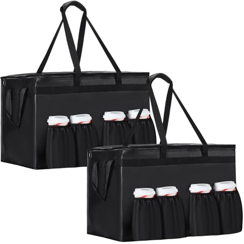 FillTouch 2 Pcs Extra Large Insulated Food Delivery Bag with Cup Holders 23 x 15 x 14 Inch Pizza Delivery Bags - Image 2