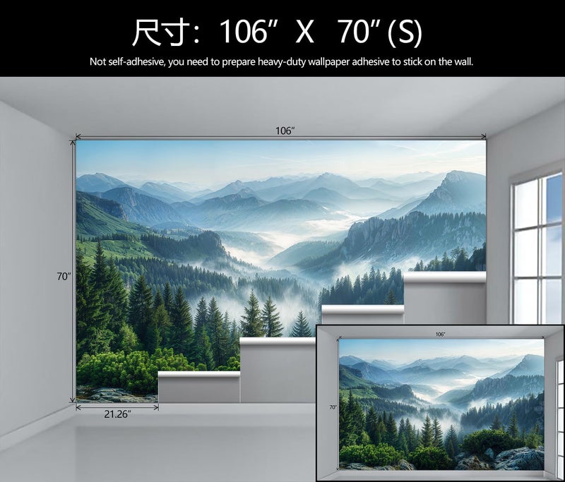 WFBHUA - Misty Pine Forest Wallpaper Mountain Peaks Landscape Landscape Wall Mural (Not Peel and Stick) - Image 4