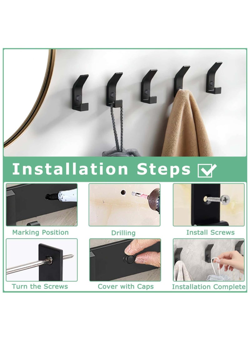 Anmi 5 Pack Coat Hooks for Hanging, Heavy Duty Hat and Coat Hanger with Fixing Screws, Dual Wall-Mounted Hooks for Clothes, Robes, Towels, Ideal for Door, Bathroom, Bedroom (Black) - Image 2