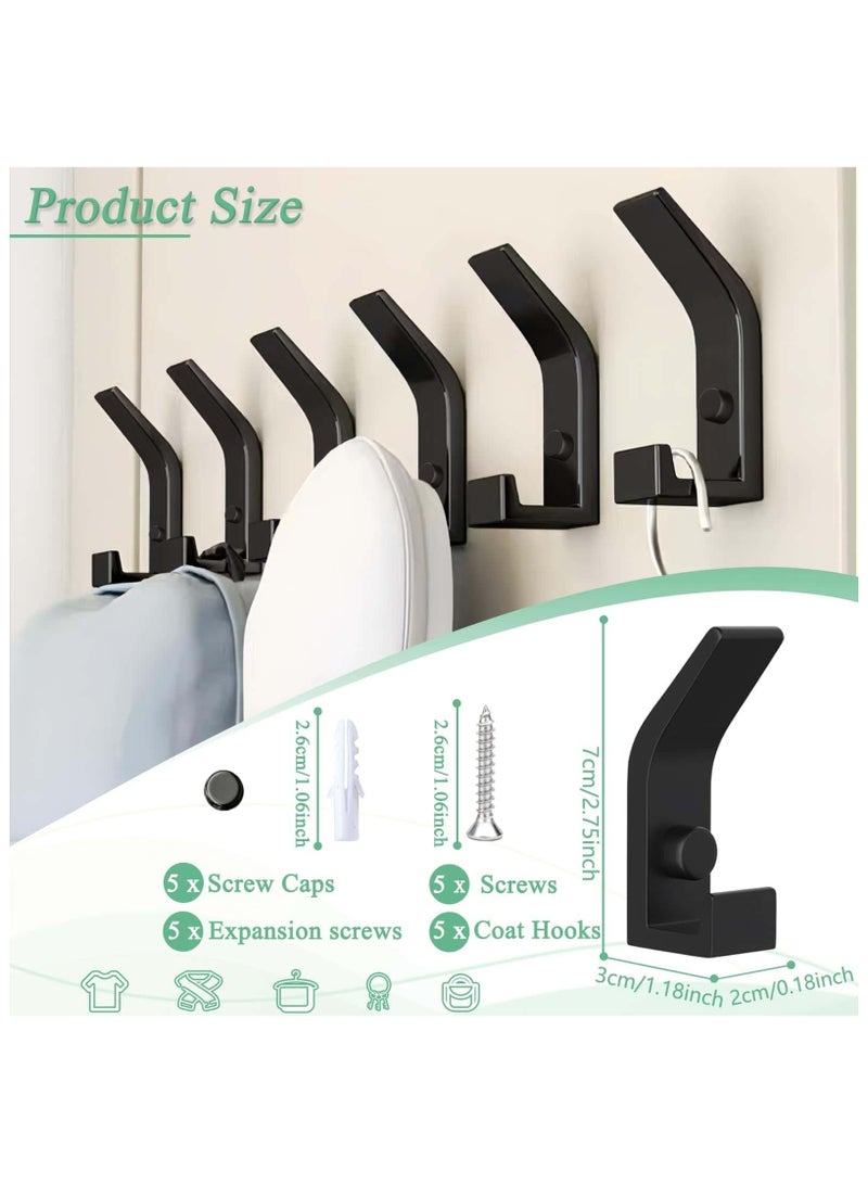 Anmi 5 Pack Coat Hooks for Hanging, Heavy Duty Hat and Coat Hanger with Fixing Screws, Dual Wall-Mounted Hooks for Clothes, Robes, Towels, Ideal for Door, Bathroom, Bedroom (Black) - Image 4