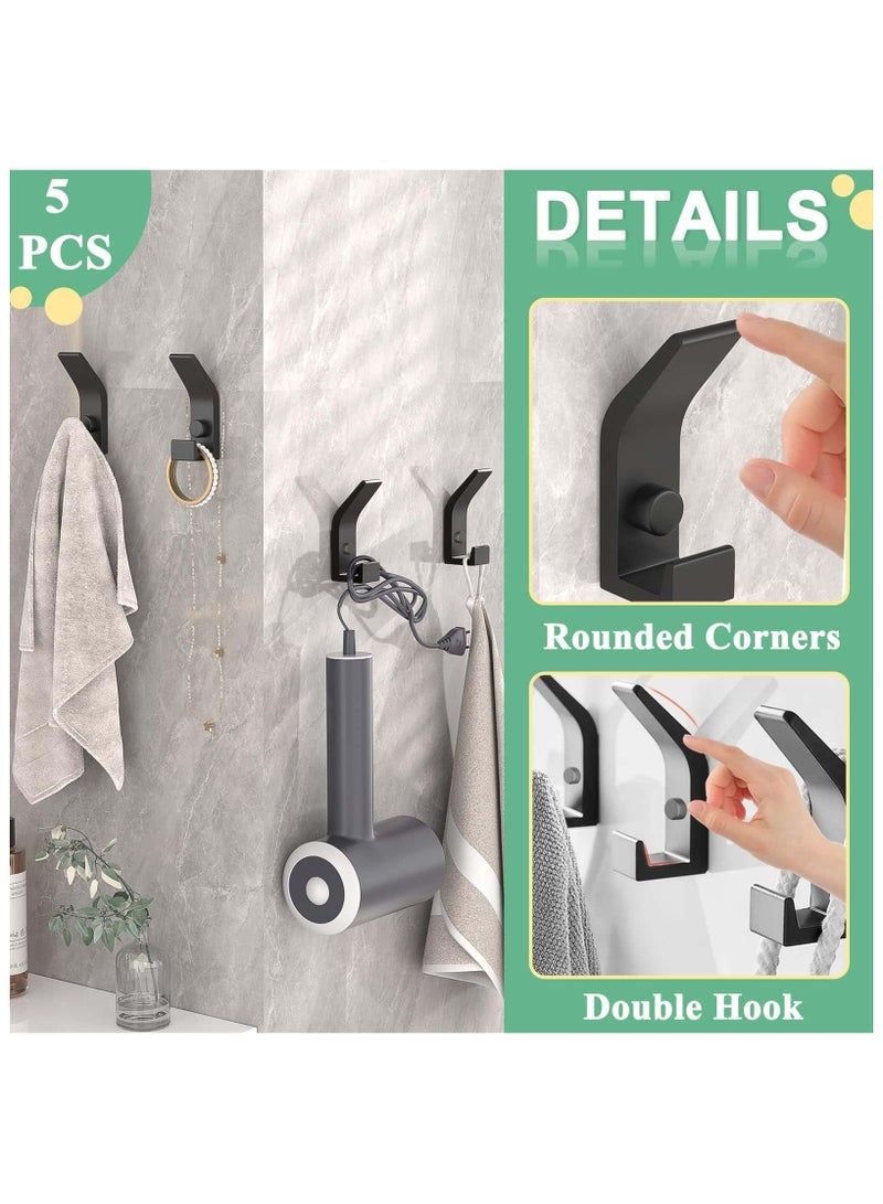Anmi 5 Pack Coat Hooks for Hanging, Heavy Duty Hat and Coat Hanger with Fixing Screws, Dual Wall-Mounted Hooks for Clothes, Robes, Towels, Ideal for Door, Bathroom, Bedroom (Black) - Image 5
