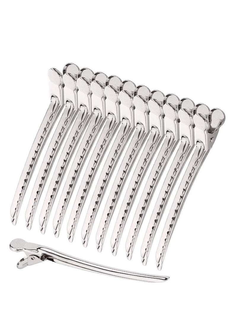 NIBEMINENT Crocodile Clips Hair, Metal Silver Styling Hair Clips, with Holes Professional for Salon and Women Duckbill Sectioning Clip - Image 1
