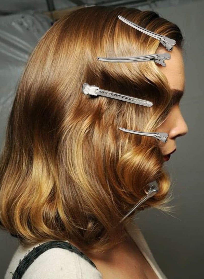 NIBEMINENT Crocodile Clips Hair, Metal Silver Styling Hair Clips, with Holes Professional for Salon and Women Duckbill Sectioning Clip - Image 3