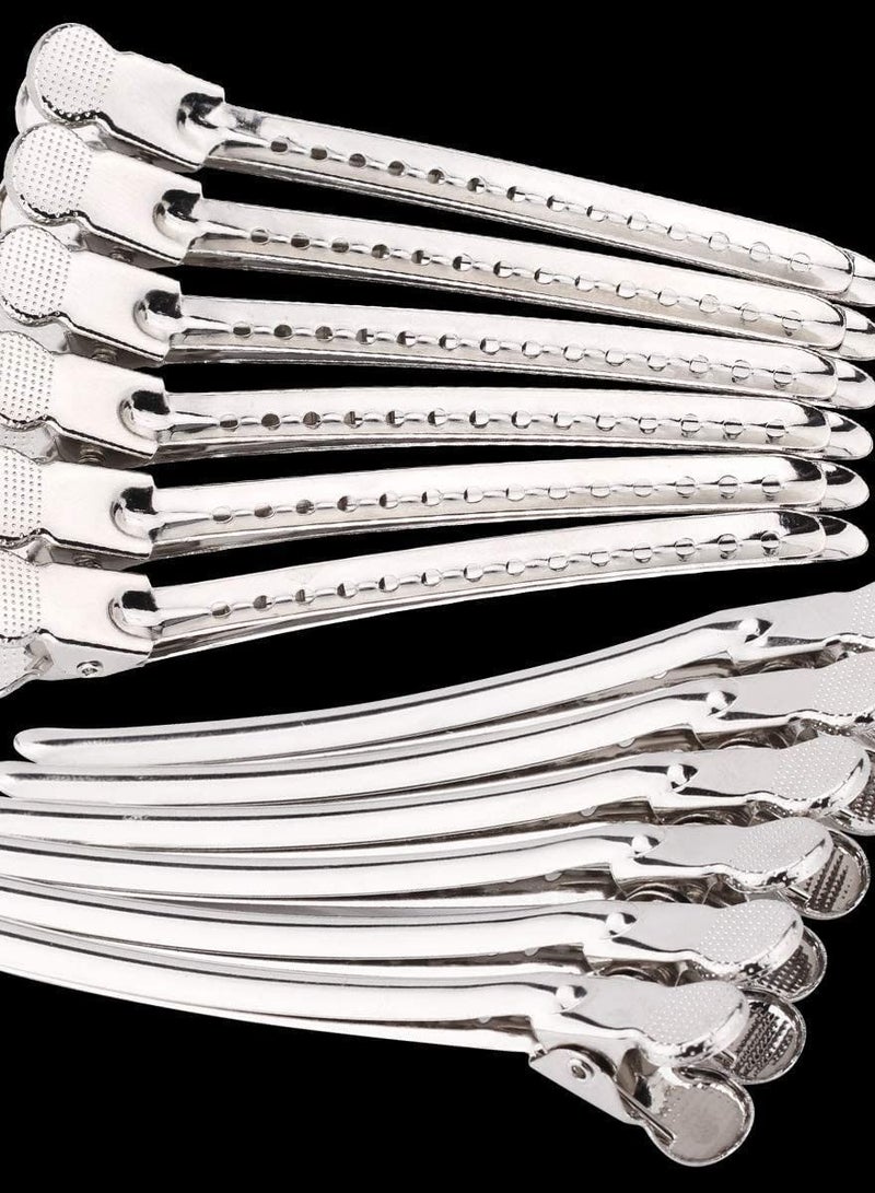 NIBEMINENT Crocodile Clips Hair, Metal Silver Styling Hair Clips, with Holes Professional for Salon and Women Duckbill Sectioning Clip - Image 4
