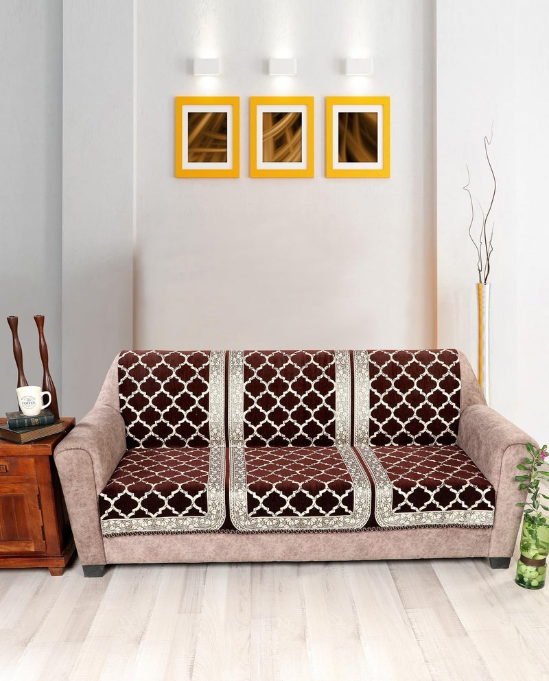Nendle Modern Velvet Sofa Covers 3 Seater Combined Sofa Seat and Back Cover|Anti-Slip Sofa Covers for Living Room (Brown, Pack of 1) - Image 1