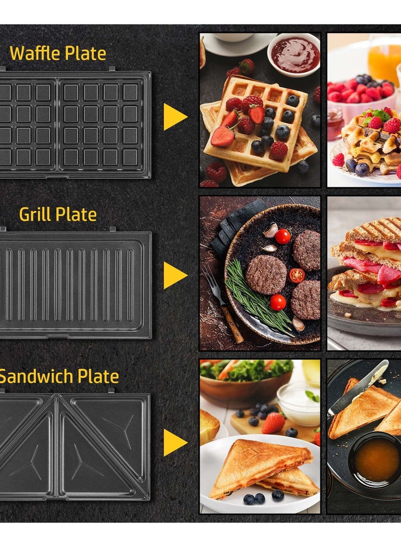 آر إيه أف مكواة وافل، شواية بانيني، وماكينة سندويشات، 3 في 1، شواية بانيني، ومكواة سندويشات مع ألواح غير لاصقة قابلة للإزالة، مؤشرات ضوئية، ومقبض بارد الملمس، مثالية لطهي الجبن المشوي، شرائح اللحم، والوجبات الخفيفة، 850 واط - Image 2