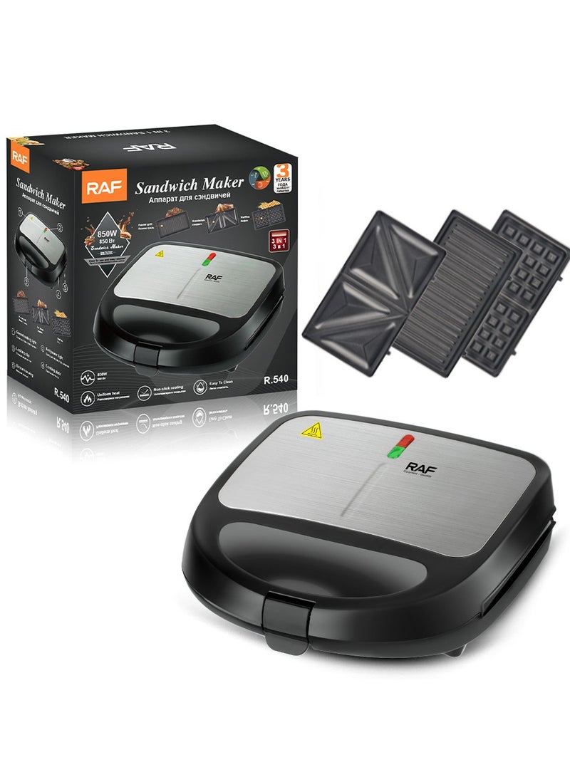 RAF 3 in 1 Electric Sandwich Maker, Panini Press Grill and Waffle Iron Set with Removable Non-Stick Plates, 850W Perfect for Cooking Grilled Cheese, Tuna Melts, Burgers, Steaks and Snacks - Image 1