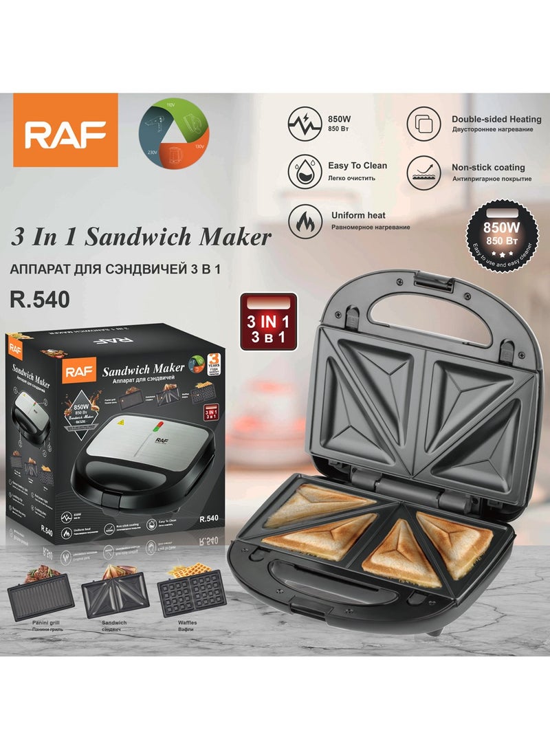 RAF 3 in 1 Electric Sandwich Maker, Panini Press Grill and Waffle Iron Set with Removable Non-Stick Plates, 850W Perfect for Cooking Grilled Cheese, Tuna Melts, Burgers, Steaks and Snacks - Image 2