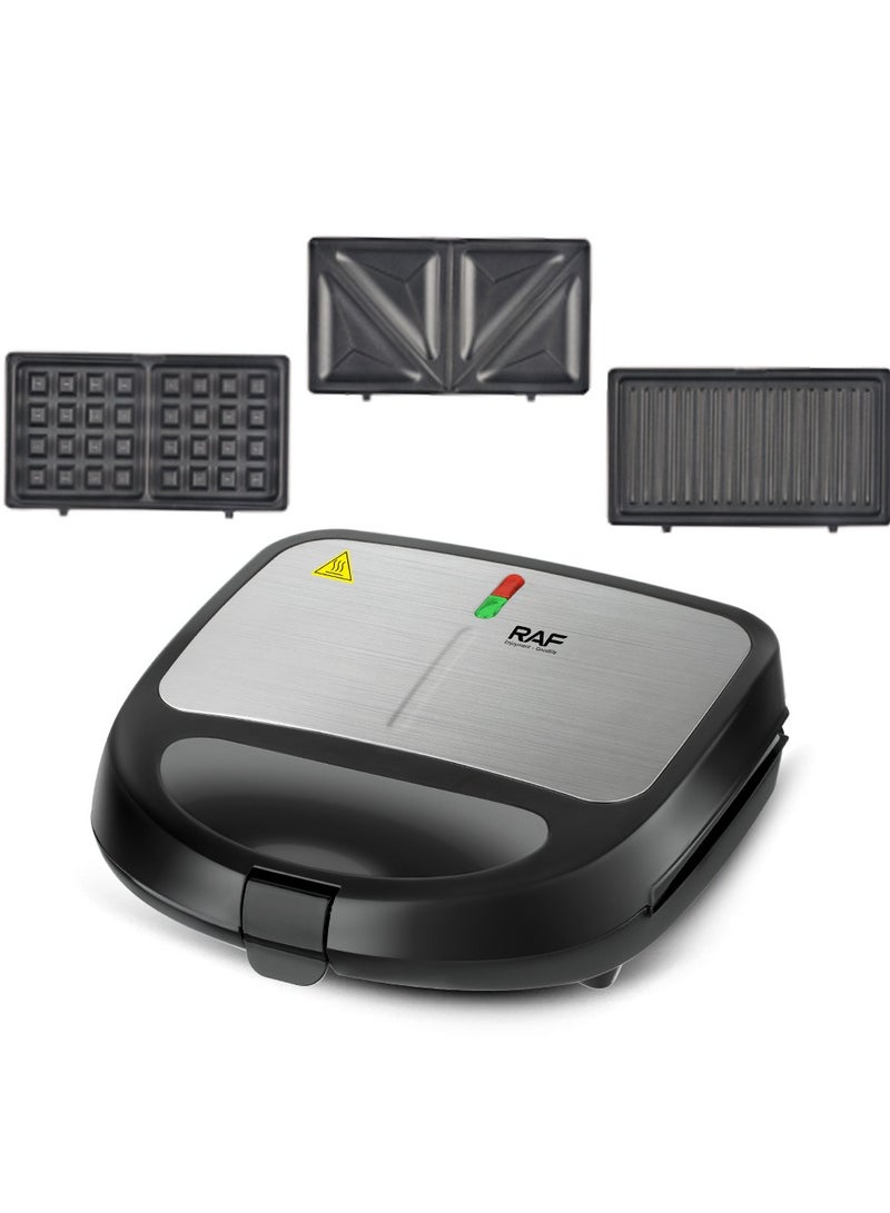 RAF 3 in 1 Electric Sandwich Maker, Panini Press Grill and Waffle Iron Set with Removable Non-Stick Plates, 850W Perfect for Cooking Grilled Cheese, Tuna Melts, Burgers, Steaks and Snacks - Image 3