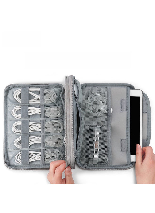 Generic Bag Data Cable Storage Bag Headset Ipad Tablet Storage Bag Mobile Phone Charging Treasure Digital Portable Protective Case-Color:Small Double-Gray  - Image 4