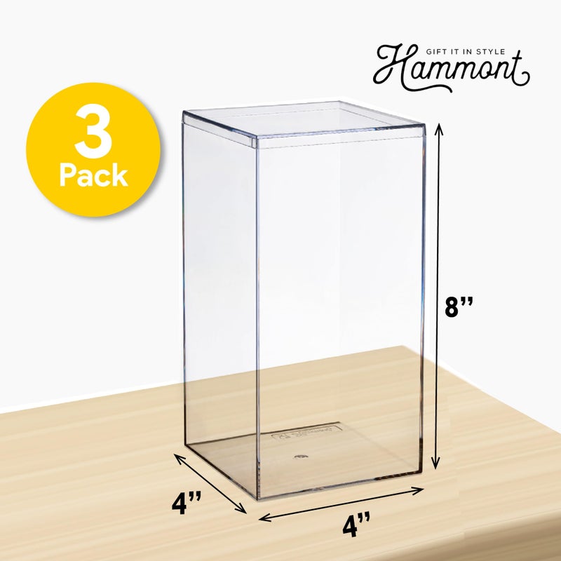Hammont Rectangle Acrylic Box - Shelf Organizer Bins - Clear Storage Containers - Candy Party Favors | Bathroom Storage | Makeup Cosmetic Organization | Tall: 4"x4"x8" (3 Pack) - Image 2