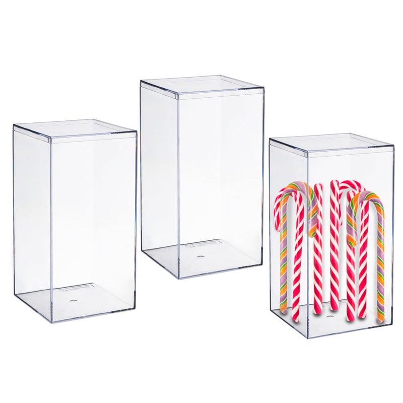 Hammont Rectangle Acrylic Box - Shelf Organizer Bins - Clear Storage Containers - Candy Party Favors | Bathroom Storage | Makeup Cosmetic Organization | Tall: 4"x4"x8" (3 Pack) - Image 1