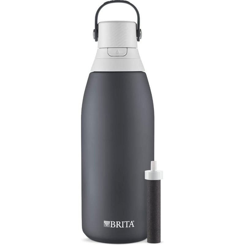 Brita Stainless Steel Premium Filtering Water Bottle, BPA-Free, Reusable, Insulated, Replaces 300 Plastic Water Bottles, Filter Lasts 2 Months or 40 Gallons, Includes 1 Filter, Carbon - 32 oz - Image 1