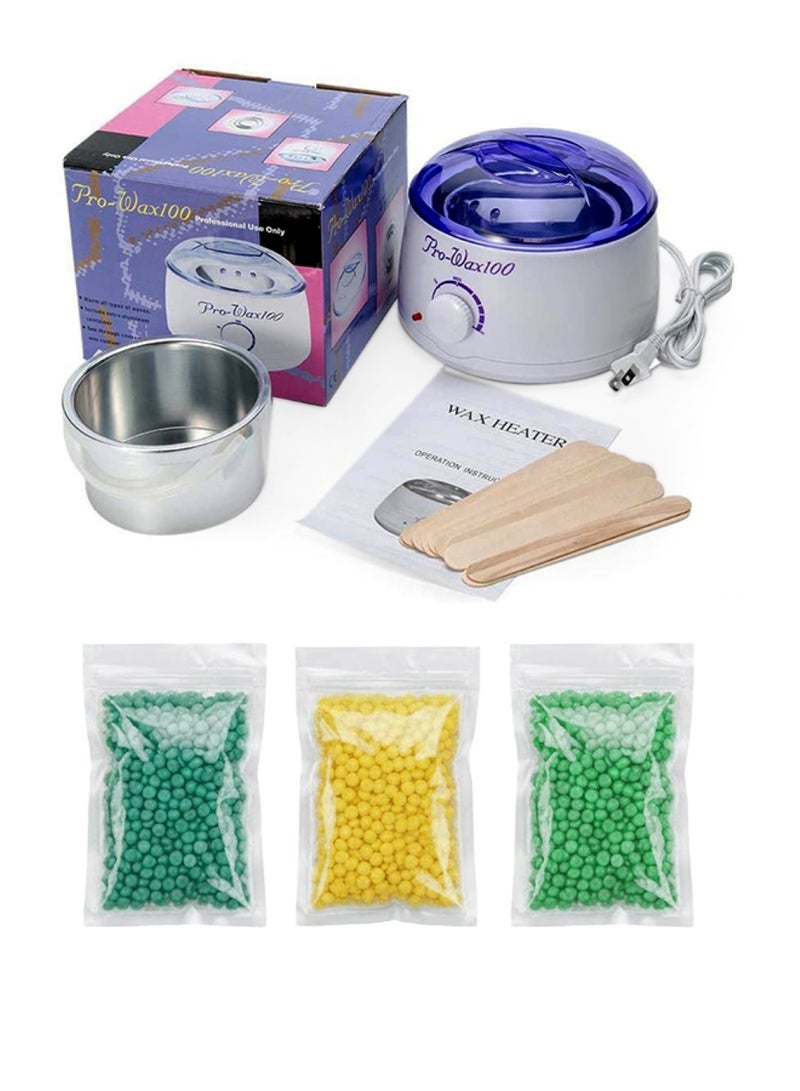 Pro-Wax100 Electric Hair Removal Wax Heater (Multicolour) with Hair Removal Hot Wax 3pcs and 10 Wooden Sticks (No Waxing Paper Needed) - Image 1