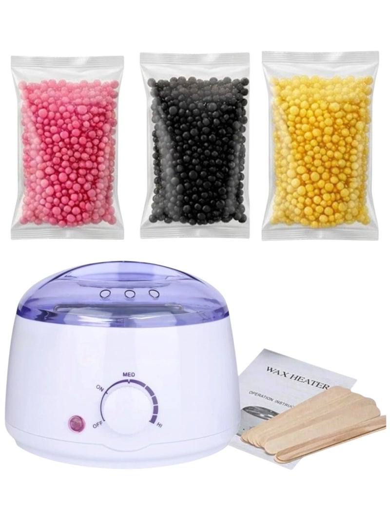 Electric Hair Removal Wax Heater (Multicolour) with Hair Removal Hot Wax 3pcs and 10 Wooden Sticks (No Waxing Paper Needed) - Image 1