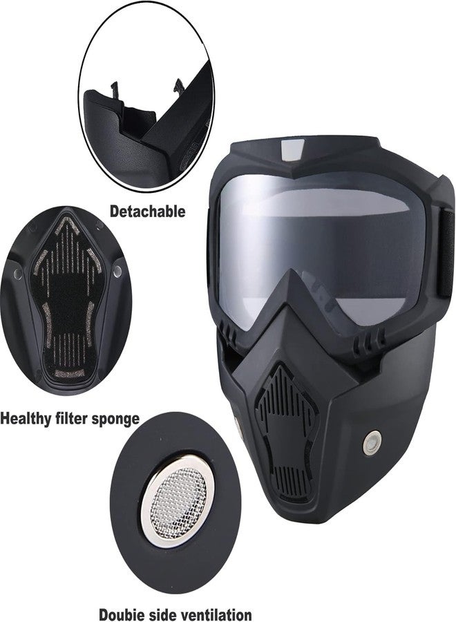 BROYEUR 2Pcs Paintball Mask Anti Fog,Tactical Full Face Mask Ski Mask Goggles Detachable Adjustable,Motorcycle Riding Face Protection (2Clear) - Image 4