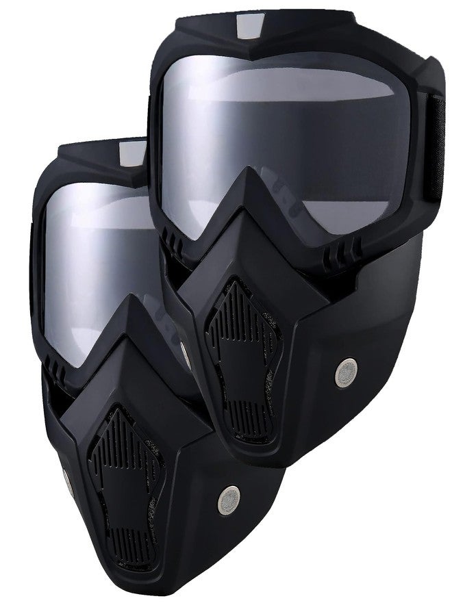 BROYEUR 2Pcs Paintball Mask Anti Fog,Tactical Full Face Mask Ski Mask Goggles Detachable Adjustable,Motorcycle Riding Face Protection (2Clear) - Image 1