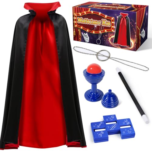 PATIFEED Magic Kit Magician Costume Set with Cloak Cape Christmas Halloween Dress Up Pretend Play Magic Tricks for Kids Ages 6 7 8 9 10 11 12 - Image 1