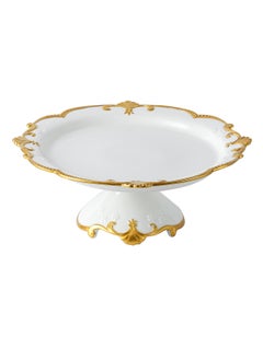 Life Smile LIFE SMILE White Cake Plate with Floral Gold Stand - Luxury Bone China Pastry & Dessert Server  - Image 1