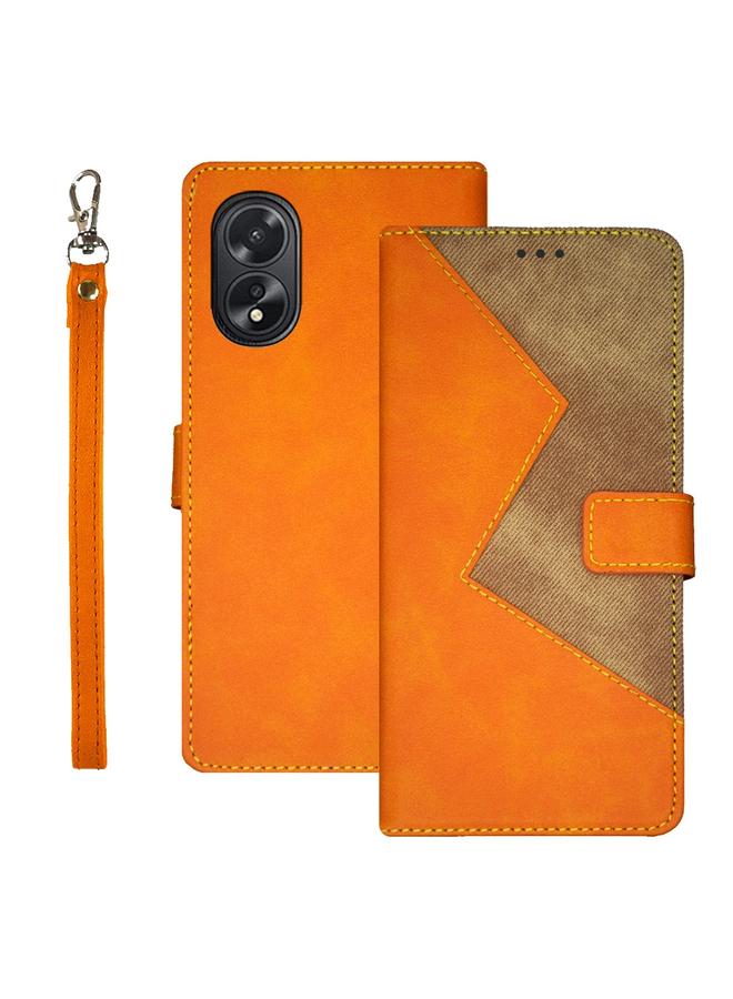The Bros Case For OPPO A38 4G Two-color Splicing Leather Phone Case