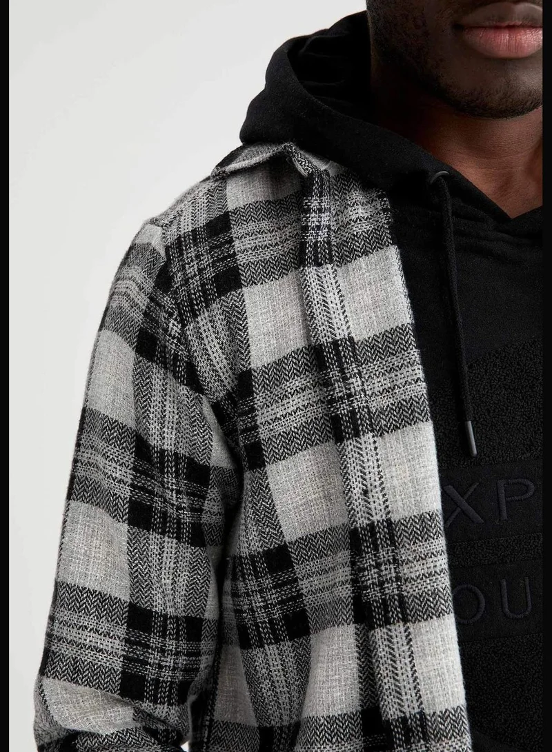 DeFacto Man Woven Top Regular Fit Polo Neck Long Sleeve Shirt
