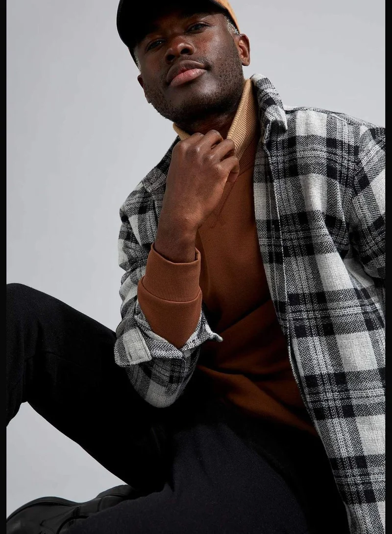 DeFacto Man Woven Top Regular Fit Polo Neck Long Sleeve Shirt