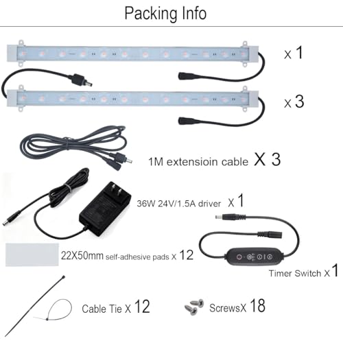 Litever Grow Light Strip Kit 36W with Timer, 4 pcs 16 Inches LED Grow Light Strips with Extension Cables, Mounting Accessories for Greenhouse, Grow Shelf. Perfect for Indoor Growing-(4-Strip-Kit) - Image 3