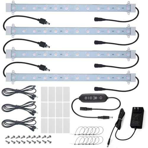 Litever Grow Light Strip Kit 36W with Timer, 4 pcs 16 Inches LED Grow Light Strips with Extension Cables, Mounting Accessories for Greenhouse, Grow Shelf. Perfect for Indoor Growing-(4-Strip-Kit) - Image 1