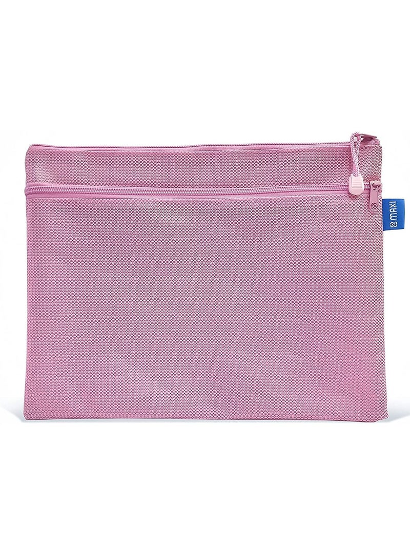 Maxi 6-Piece A4 Size Double Zipper Bag Light Pink Color