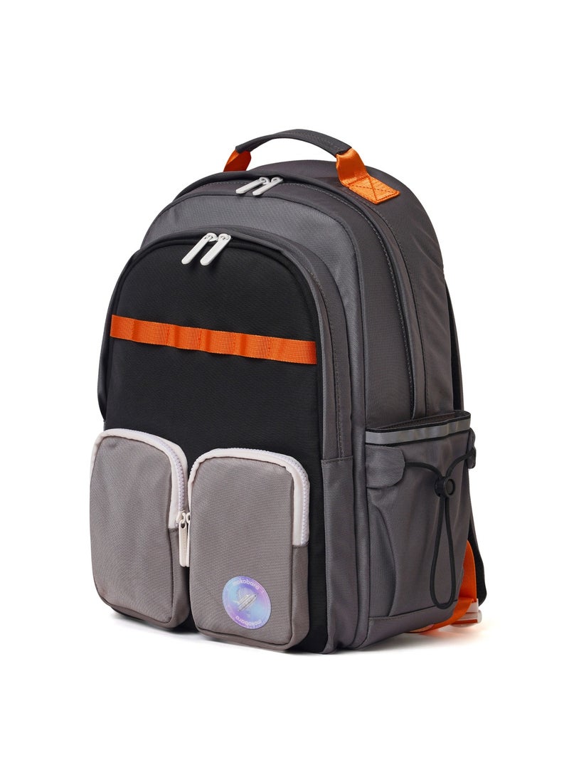 Mokobara MOKOBARA The Jetpack Backpack - Lightweight Water-Resistant School Backpack for Kids (10+ Years) with Magicmove Logo and Reflective Stripe| Ideal for School, Travel, and Outdoor Adventures (Grey & Black)  - Image 1