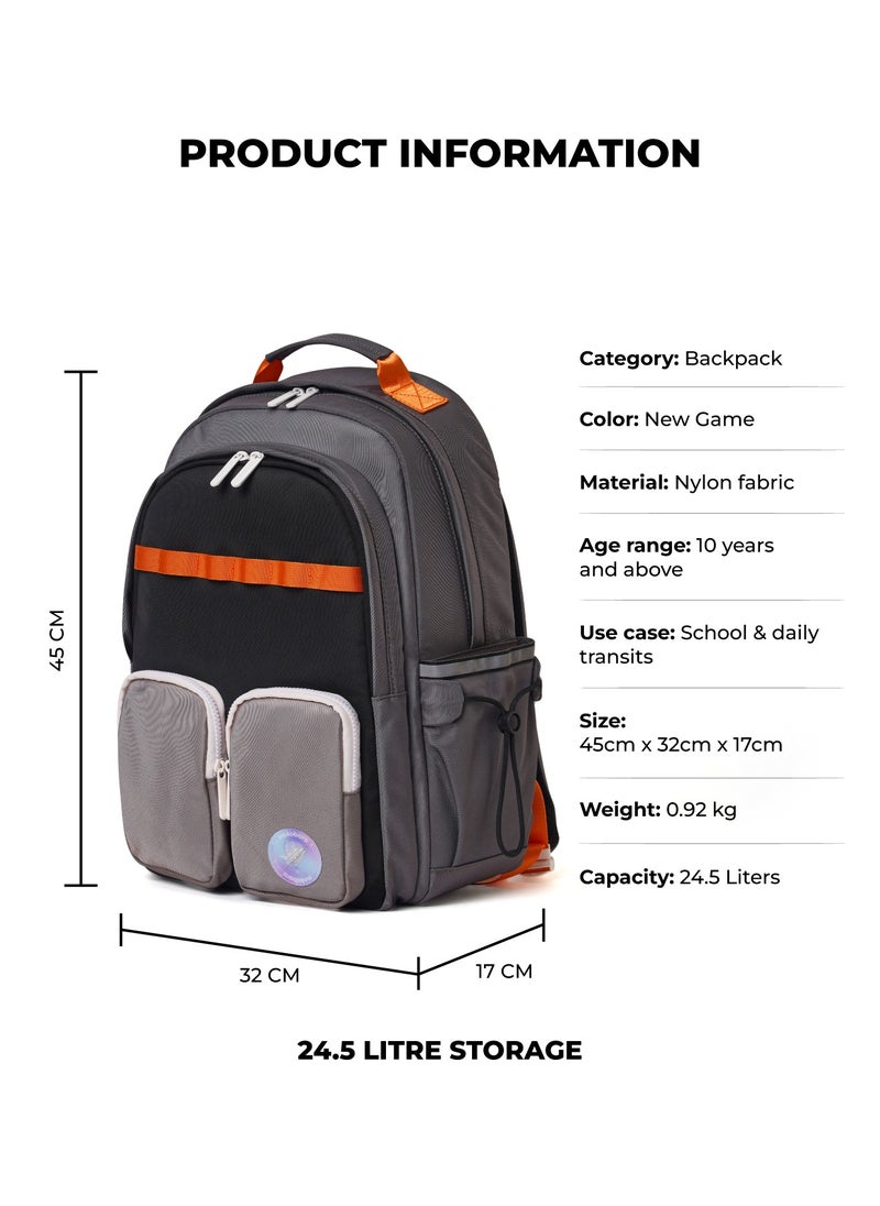 Mokobara MOKOBARA The Jetpack Backpack - Lightweight Water-Resistant School Backpack for Kids (10+ Years) with Magicmove Logo and Reflective Stripe| Ideal for School, Travel, and Outdoor Adventures (Grey & Black)  - Image 2