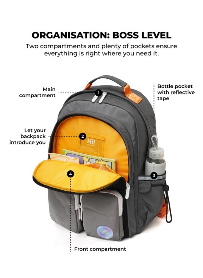 Mokobara MOKOBARA The Jetpack Backpack - Lightweight Water-Resistant School Backpack for Kids (10+ Years) with Magicmove Logo and Reflective Stripe| Ideal for School, Travel, and Outdoor Adventures (Grey & Black)  - Image 3