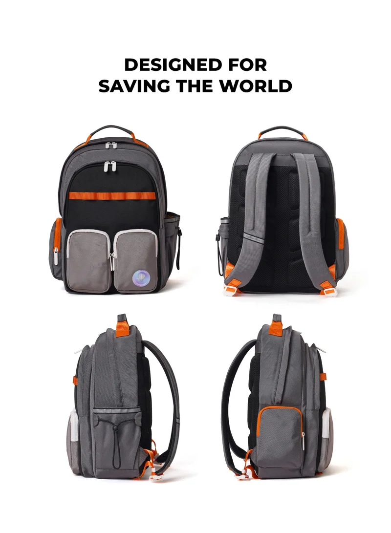 موكوبارا للتجارة ذ.م.م The Jetpack Backpack - Lightweight Water-Resistant School Backpack for Kids (10+ Years) with Magicmove Logo and Reflective Stripe| Ideal for School, Travel, and Outdoor Adventures (Grey & Black)