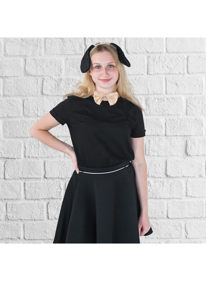 سكيلتين طقم زي جرو كلب - طقم آذان كلب باللون البني والأسود وربطة عنق وإكسسوارات ذيل للأطفال من جميع الأعمار - Image 4