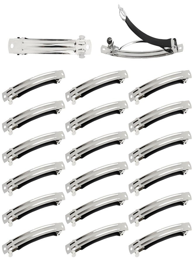 Cinaci 20 Pack 10cm/4" Simple Plain Blank DIY Caft Silver Metal French Hair Barrettes with Black Leather Cover Snap Hair Clips Clasps for Women Girls Teens Hair Accessories (4 Inch) - Image 1