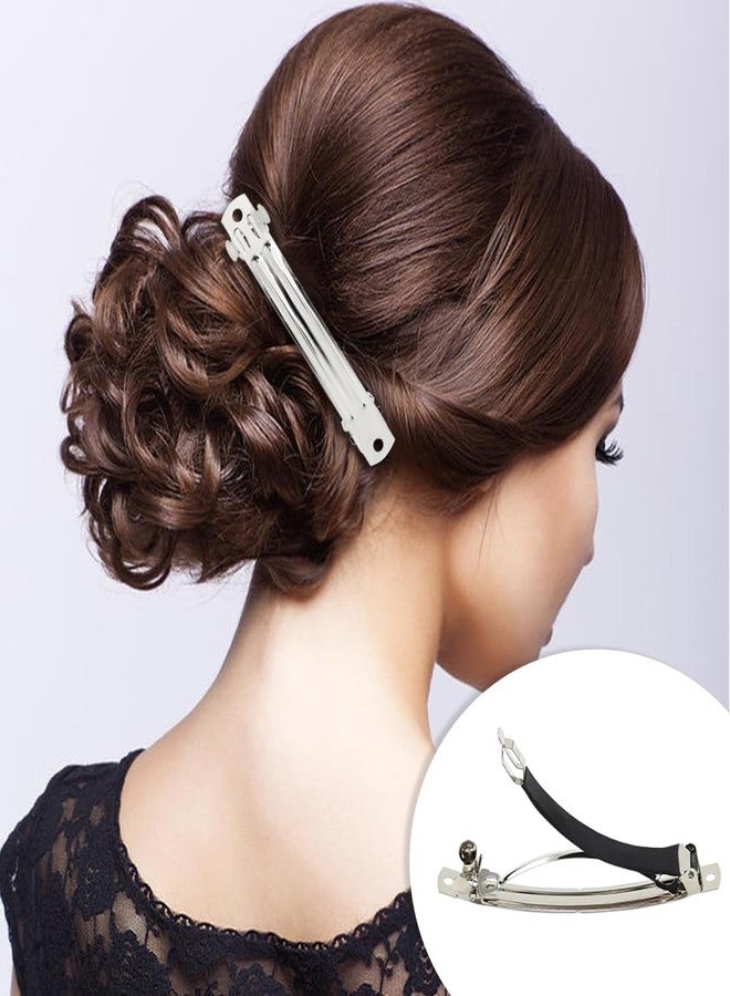 Cinaci 20 Pack 10cm/4" Simple Plain Blank DIY Caft Silver Metal French Hair Barrettes with Black Leather Cover Snap Hair Clips Clasps for Women Girls Teens Hair Accessories (4 Inch) - Image 4