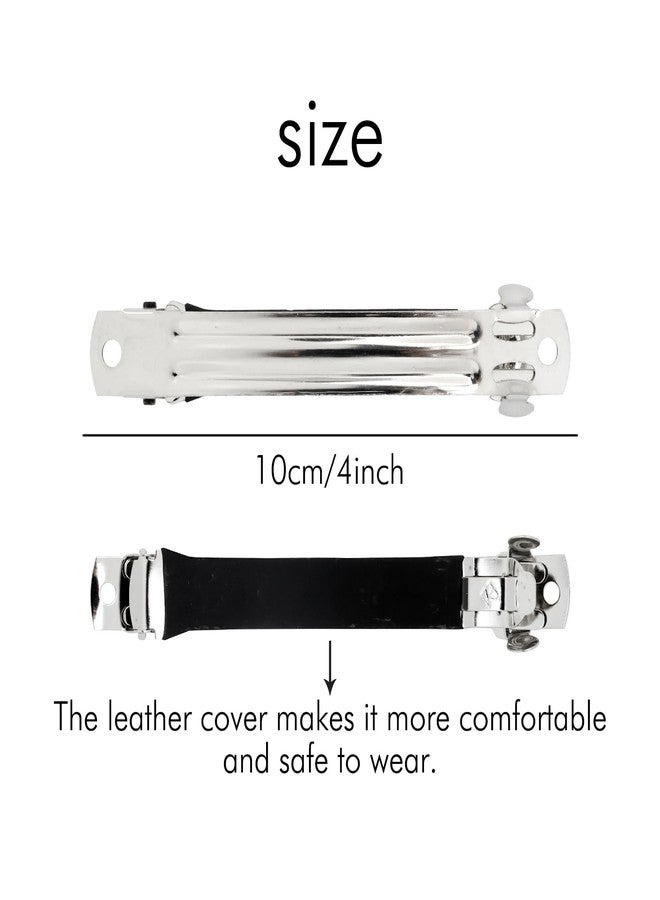 Cinaci 20 Pack 10cm/4" Simple Plain Blank DIY Caft Silver Metal French Hair Barrettes with Black Leather Cover Snap Hair Clips Clasps for Women Girls Teens Hair Accessories (4 Inch) - Image 5