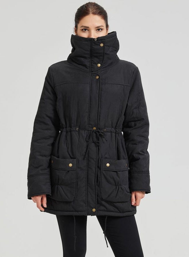 MEWOW Women's Winter Mid Length Thick Warm Faux Lamb Wool Lined Jacket Coat (XXL, Black) - Image 4